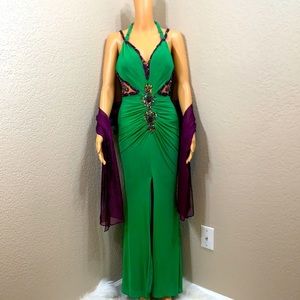 Lime Green Halter Low Back Evening Dress Size XS